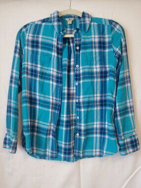 WOMENS TURQUOISE WOOLRICH FLANNEL BUTTON DOWN SHIRT SIZE SMALL